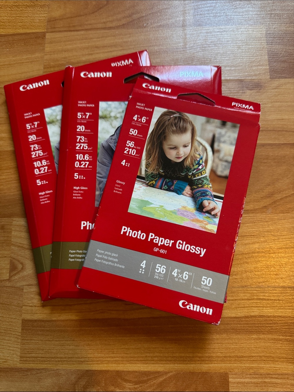 3 packs Canon Photo Paper Glossy, NEW 5 x7in and 4 x 6in 70 printing sheets
